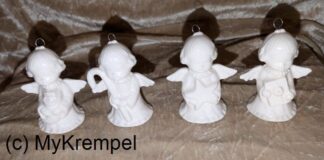 Baumanhänger 4 kleine Engel weiß glasiert