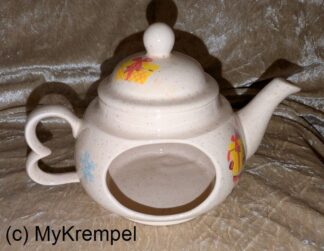 Versteck Teekanne "klein" mit applizierten Weihnachtsmännern - Sonderpreis